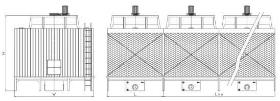 逆流方形冷却塔形状图
